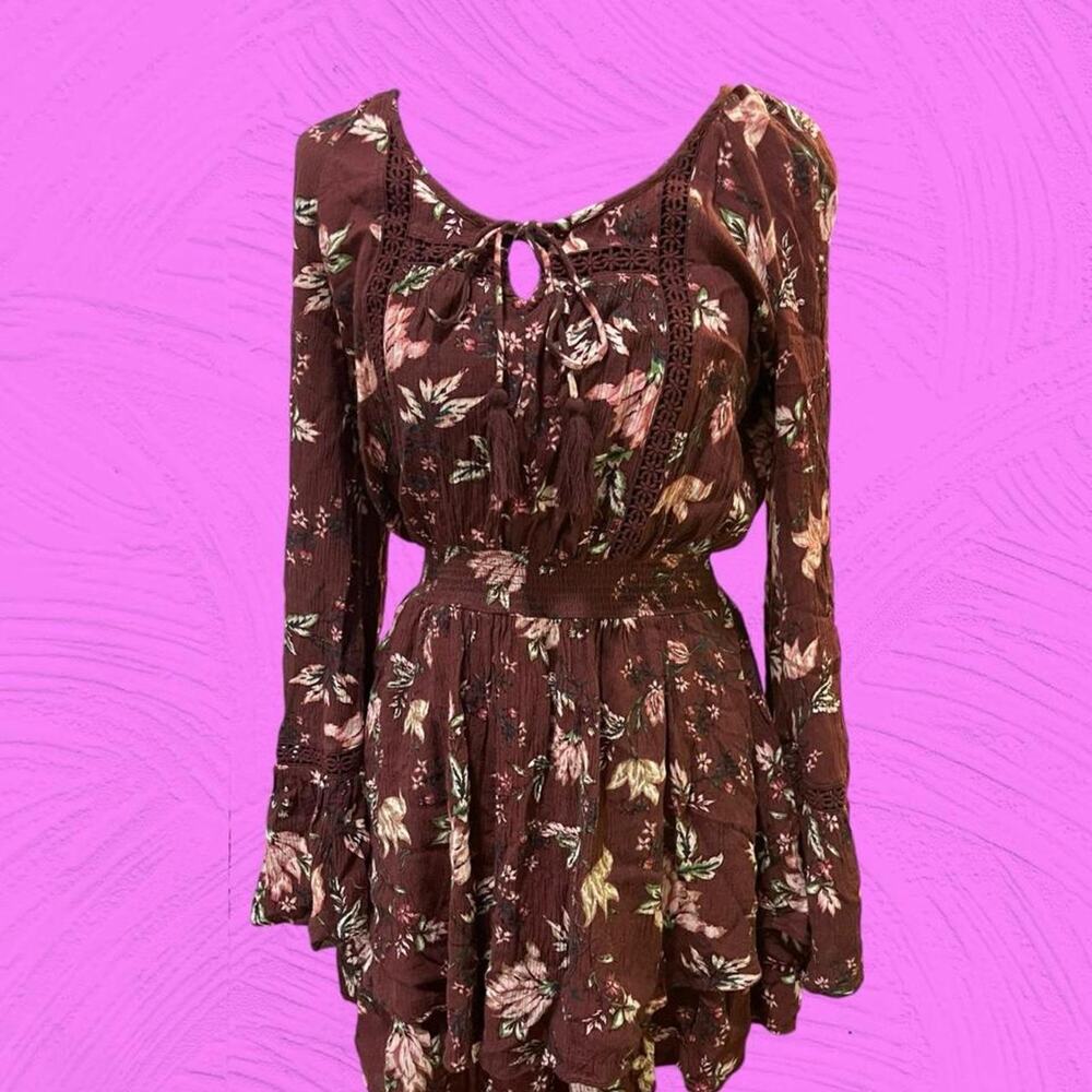 Brown floral boho mini dress